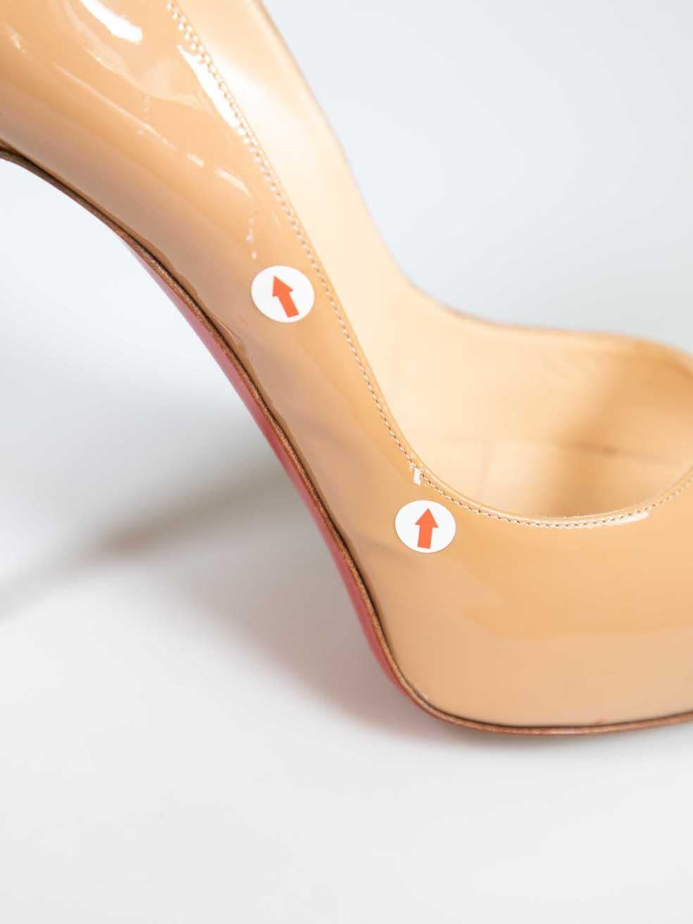 Christian Louboutin Beige Patent Peep Toe Heels Size IT 39 For Sale 2