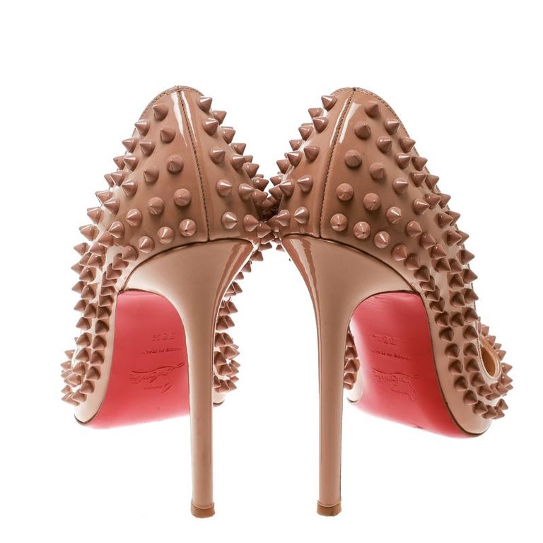 Christian Louboutin Beige Patent Pigalle Spikes Pumps Size 38.5 For ...