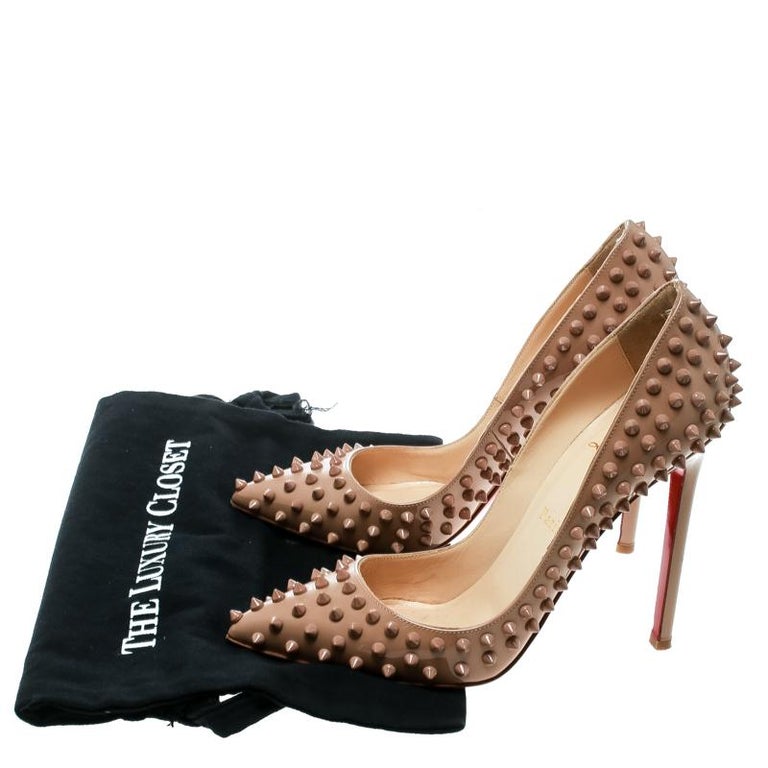 Christian Louboutin Beige Patent Pigalle Spikes Pumps Size Christian Louboutin Beige Patent Pigalle Spikes Pumps Size