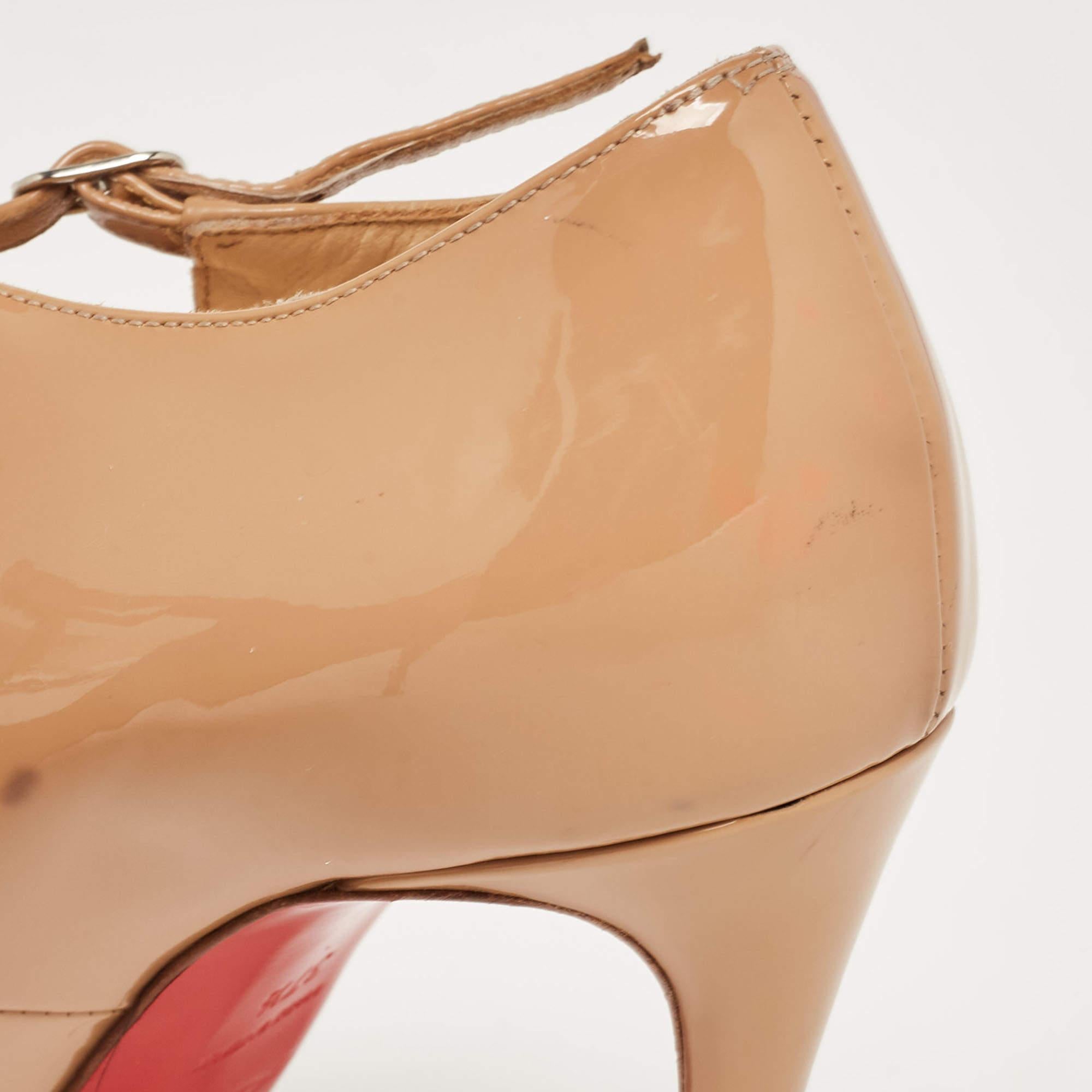 Christian Louboutin Beige Patent TPoppins Pumps Size 37.5 For Sale 3