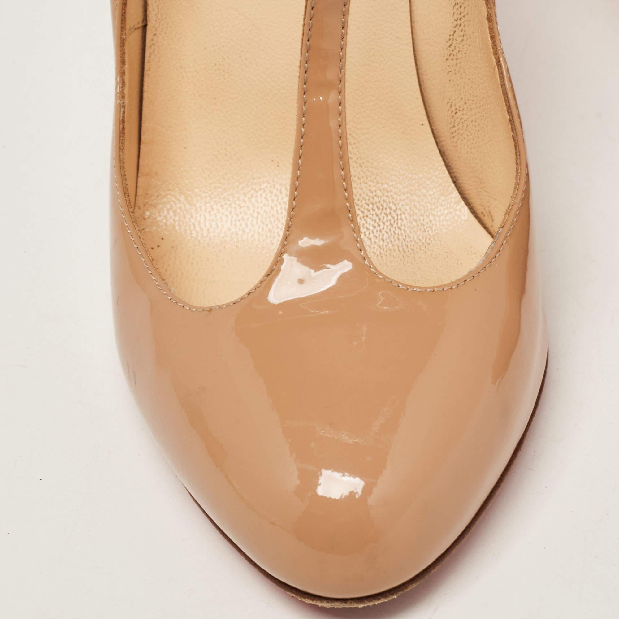 Christian Louboutin Beige Patent TPoppins Pumps Size 37.5 For Sale 5