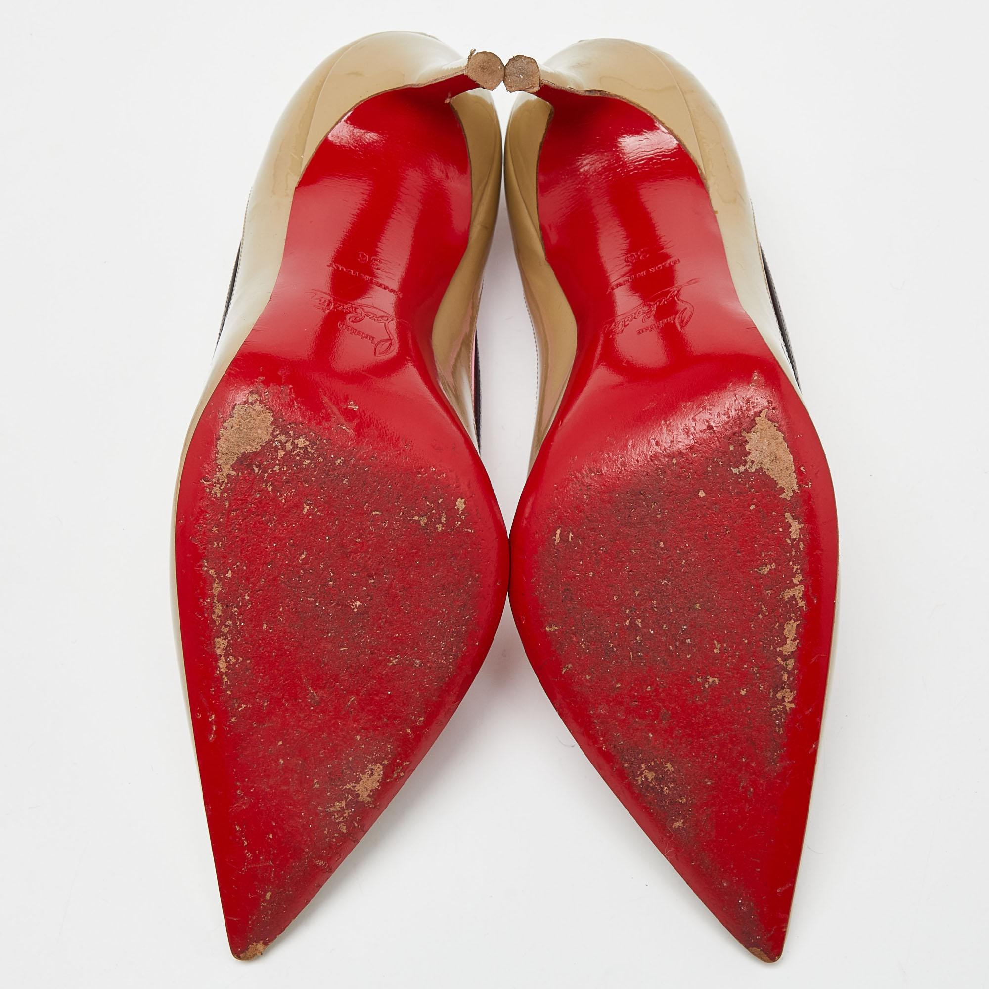 Christian Louboutin Beige/Pink Patent Leather and PVC Paulina Pumps Size 36 For Sale 1
