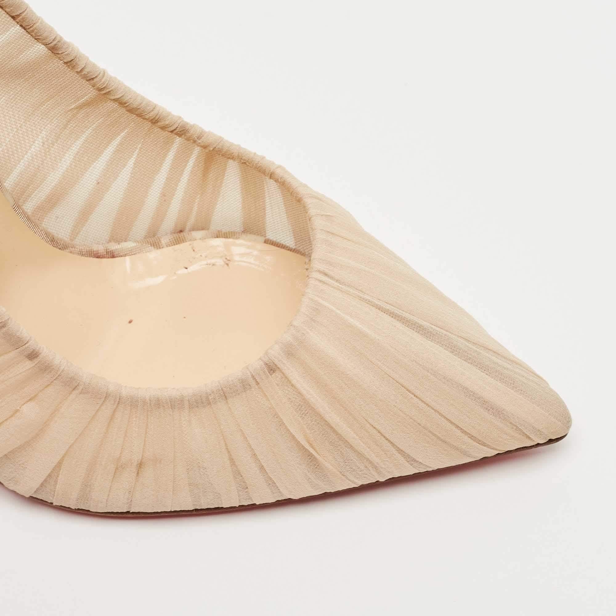 Christian Louboutin Beige Pleated Silk Crepe Pointed Toe Pumps Size 39 For Sale 3