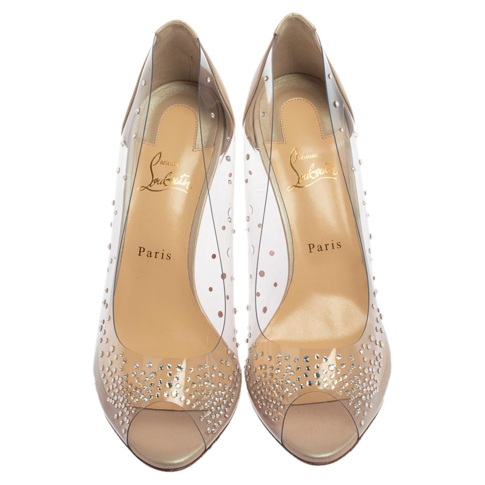 Christian Louboutin Beige PVC And Leather Sucre Glace Pumps Size 42 In New Condition In Dubai, Al Qouz 2