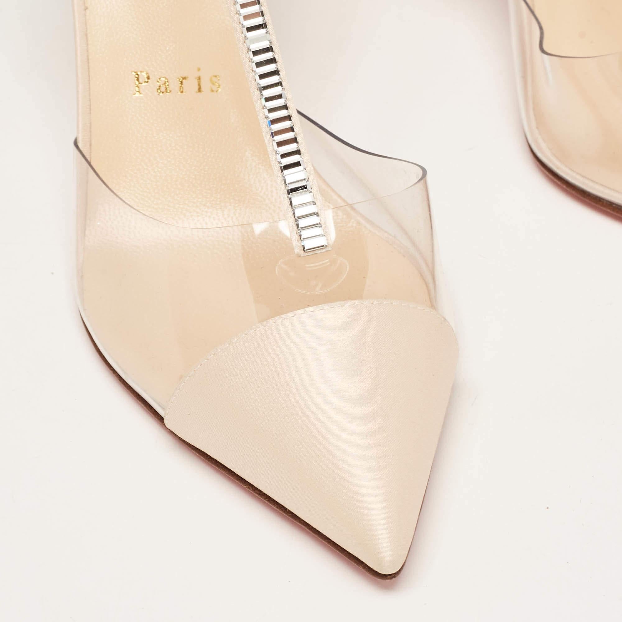 Christian Louboutin Beige PVC and Satin Nosy Ankle Strap Pumps Size 37.5 2