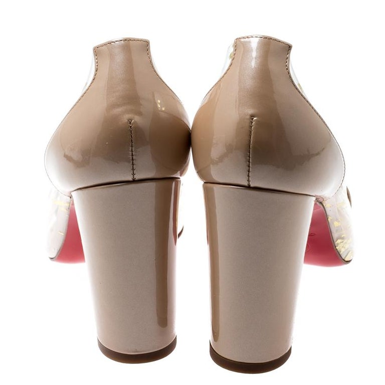 Christian Louboutin Beige PVC Un Bout Rond Block Heel Pumps Size 38.5
