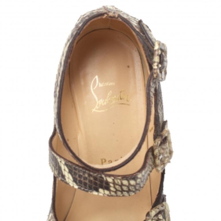 Christian Louboutin Beige Python Caged Buckle Wedge Sandals Size 38 For Sale 2