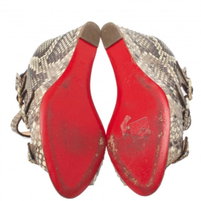 Christian Louboutin Beige Python Caged Buckle Wedge Sandals Size 38 For Sale 3