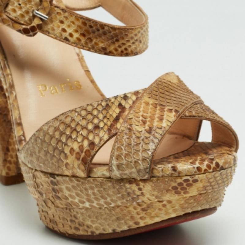 Christian Louboutin Beige Python Leather  Ankle Strap Sandals Size 35 For Sale 1