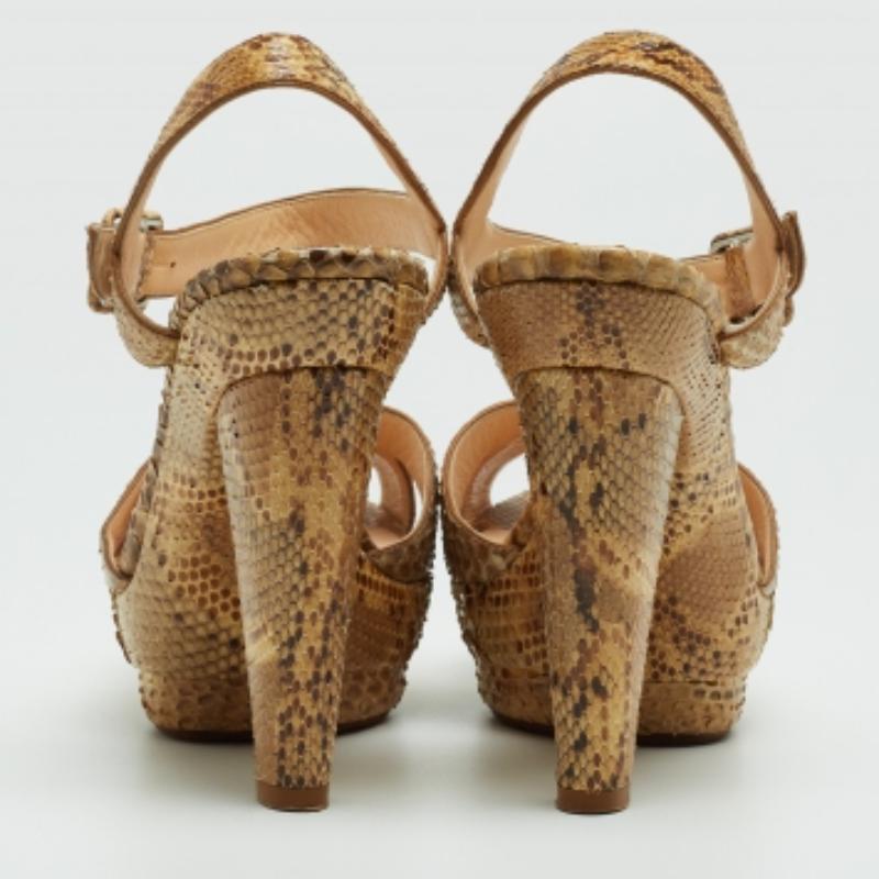 Christian Louboutin Beige Python Leather  Ankle Strap Sandals Size 35 For Sale 4