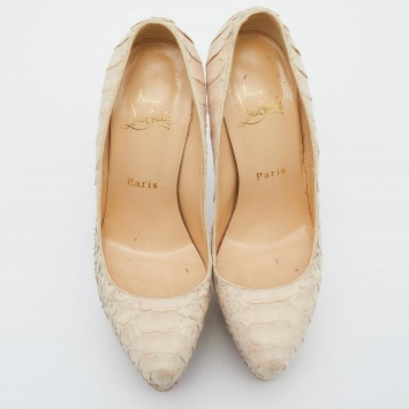 Christian Louboutin Beige Python Leather Daffodile Platform Pumps Size 36 In Good Condition For Sale In Dubai, Al Qouz 2