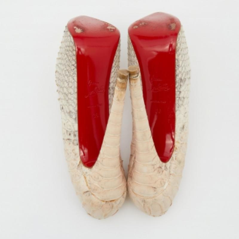 Christian Louboutin Beige Python Leather Daffodile Platform Pumps Size 36 For Sale 2