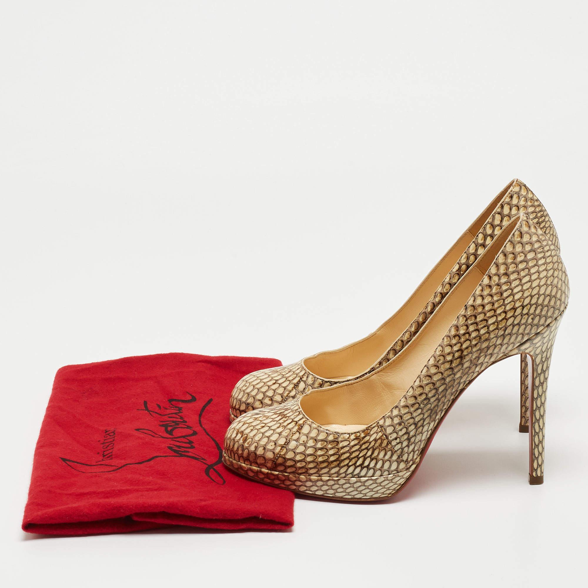 Christian Louboutin Beige Python Leather New Simple Round Toe Pumps Size 36.5 For Sale 5