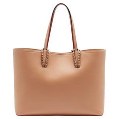 Christian Louboutin Cabata Tote aus beigefarbenem/rotem Leder und Gummi