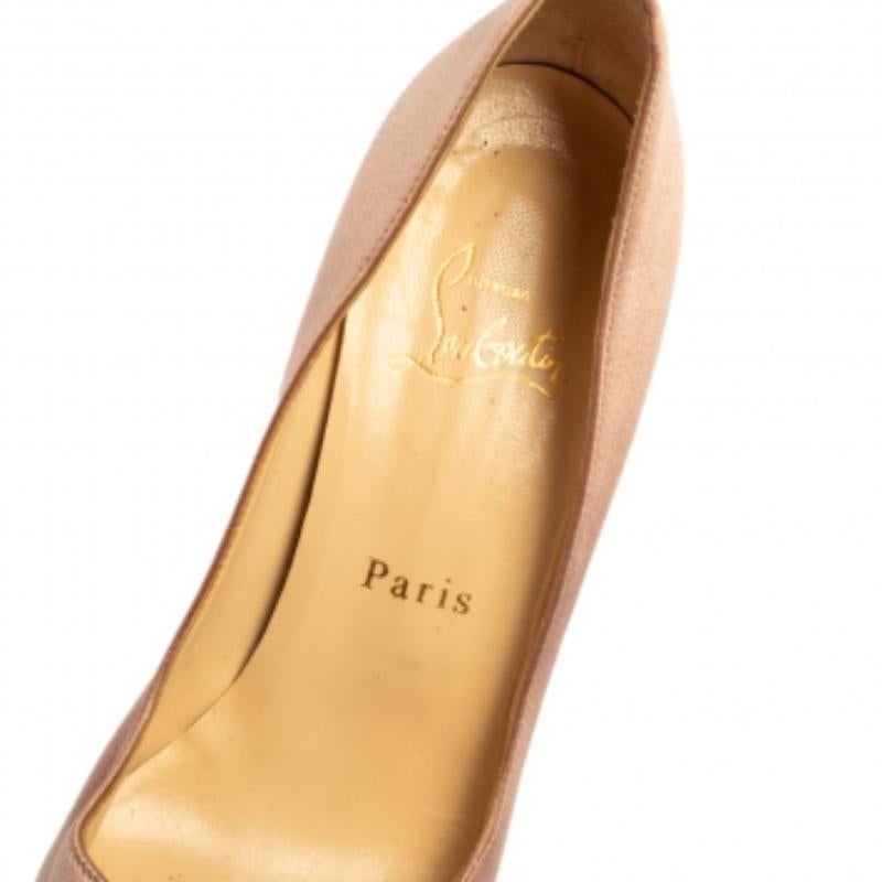 Christian Louboutin Beige Satin Palais Royal Peep Toe Platform Pumps Size 37.5 For Sale 4