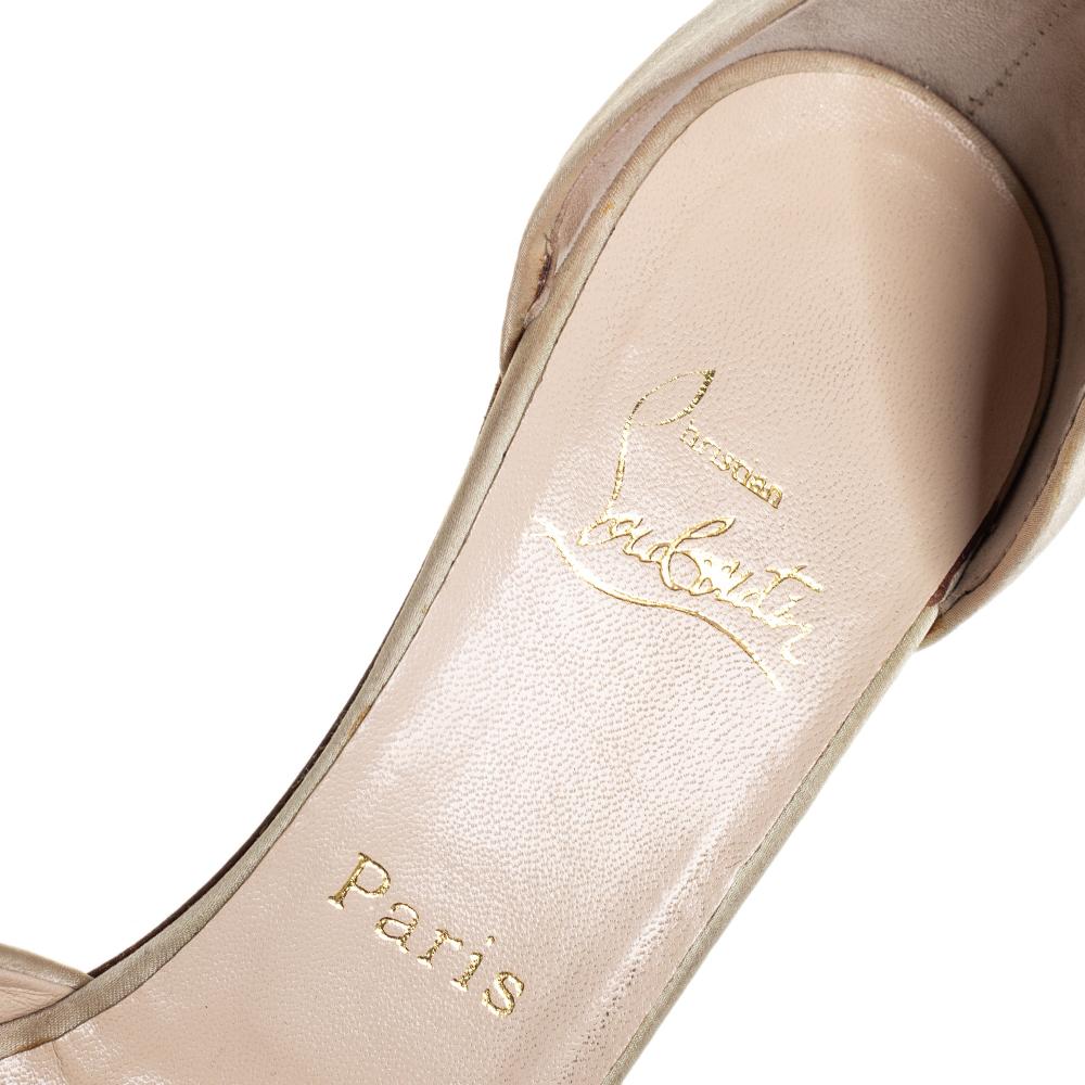 Christian Louboutin Beige Satin Ruffle Detail Peep Toe D'orsay Pumps Size 39 1