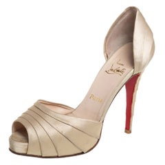 Christian Louboutin Beige Satin Ruffle Detail Peep Toe D
orsay Pumps Size 39