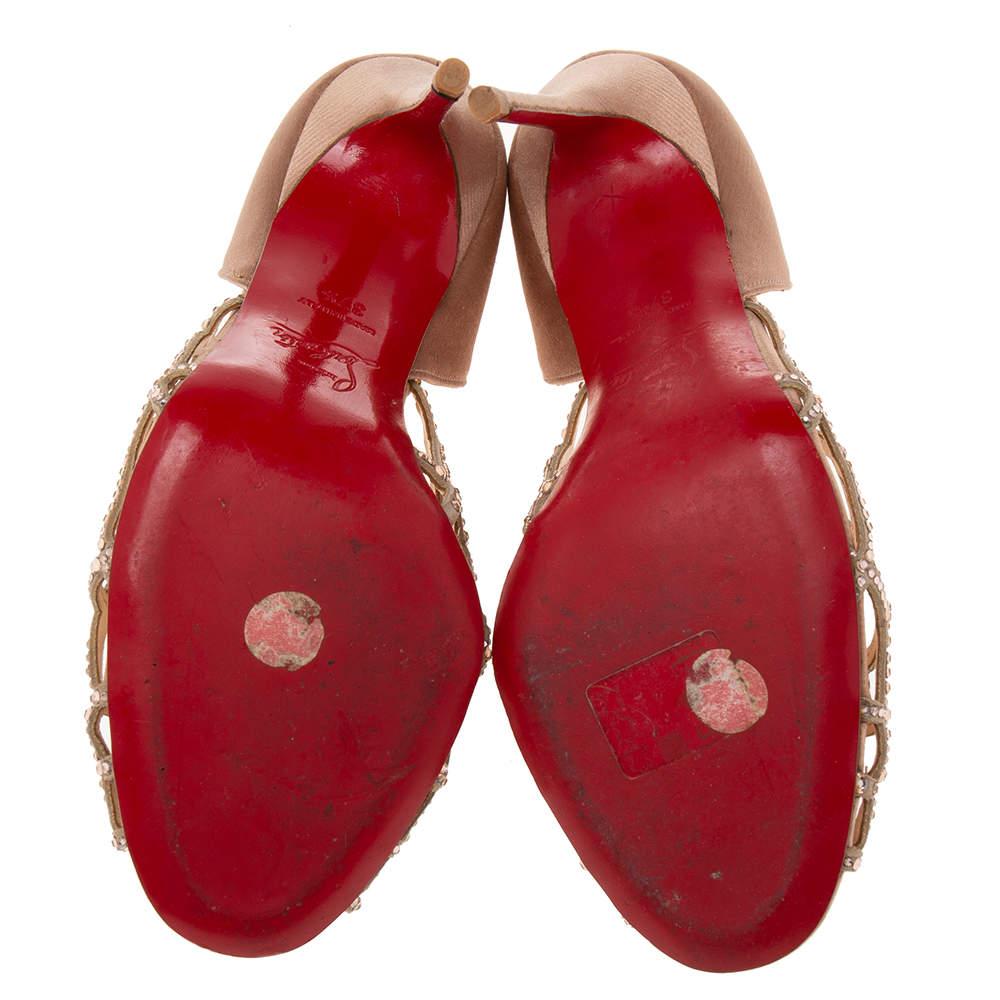Christian Louboutin Beige Satin Spiderweb Aranea Sandals Size 37.5 For Sale 3