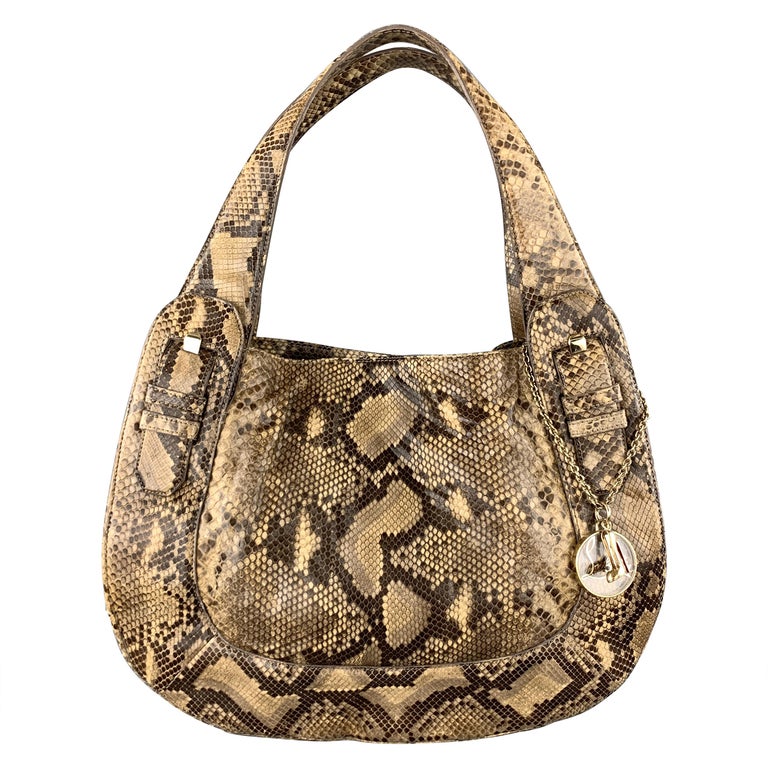 CHRISTIAN LOUBOUTIN Beige Snake Hobo Buckle Shoulder Handbag at 1stDibs | snakeskin bag