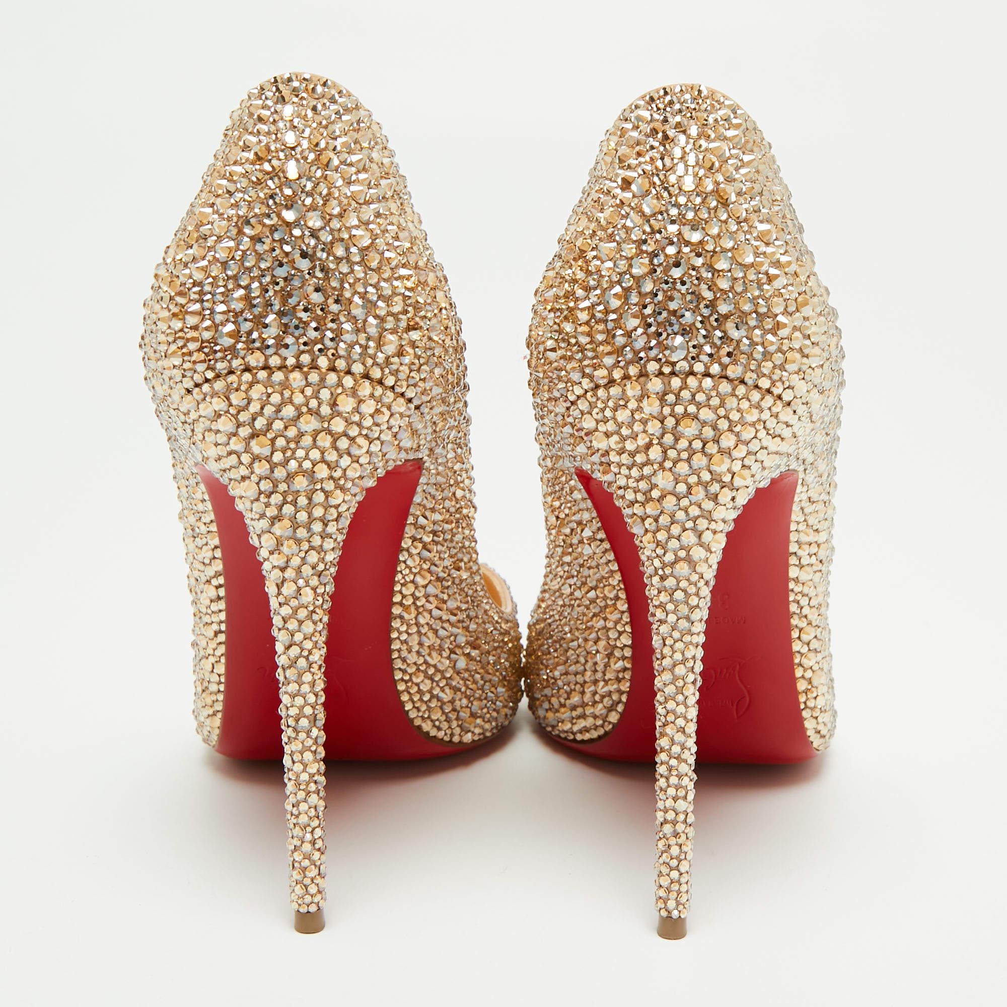 Christian Louboutin Beige Strass 120 Crystal Pigalle Follies Pumps Size 38.5 In Good Condition In Dubai, Al Qouz 2
