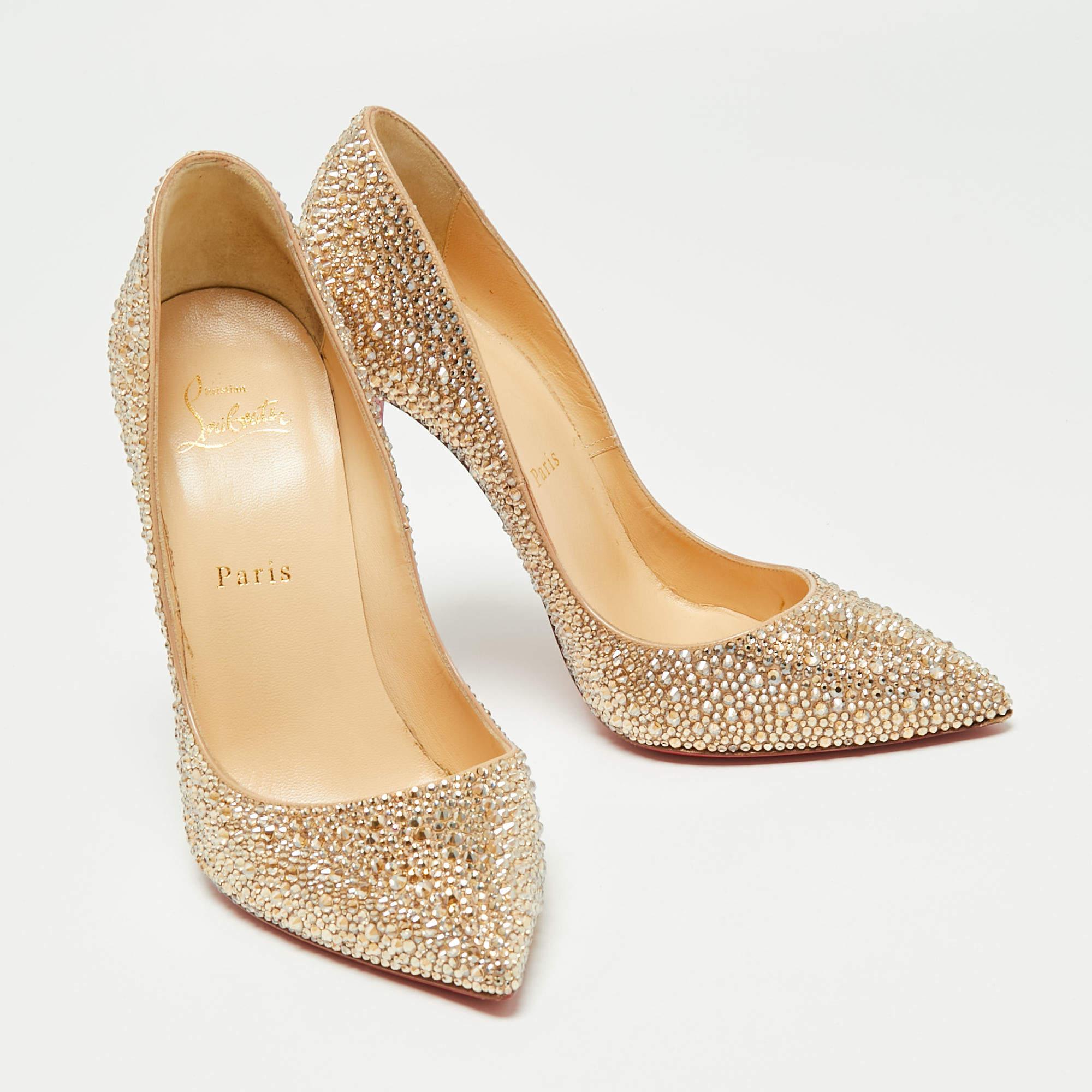 Christian Louboutin Beige Strass 120 Crystal Pigalle Follies Pumps Size 38.5 1