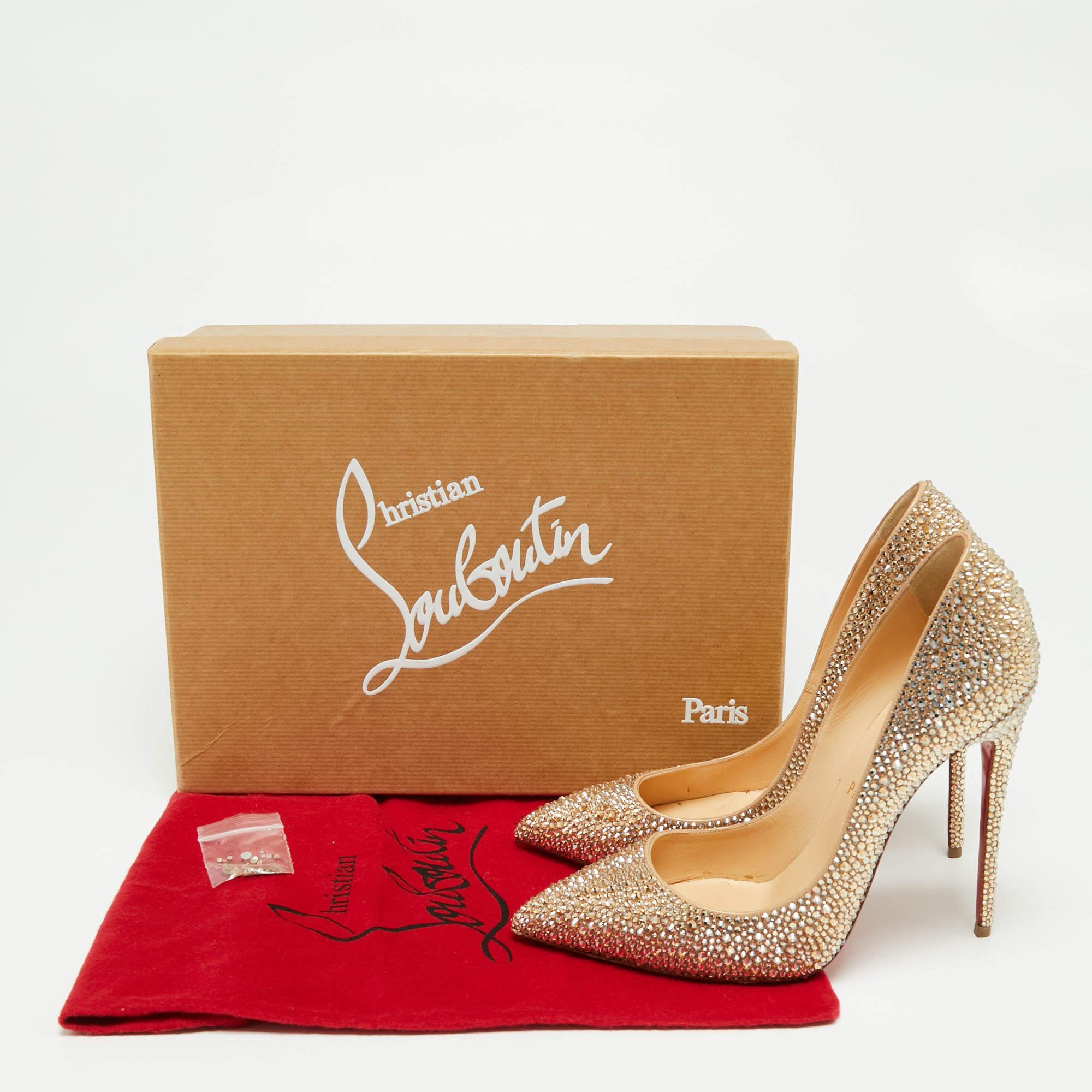 Christian Louboutin Beige Strass 120 Crystal Pigalle Follies Pumps Size 38.5 4