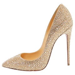 Christian Louboutin - Escarpins à brides Pigalle 120 en cristal beige, taille 38,5