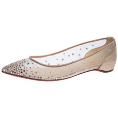 Christian Louboutin Beige Strass Pointed Toe Ballet Flats Size 35.5