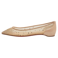 Christian Louboutin Beige Suede and Mesh Follies Strass Ballet Flats Size 37