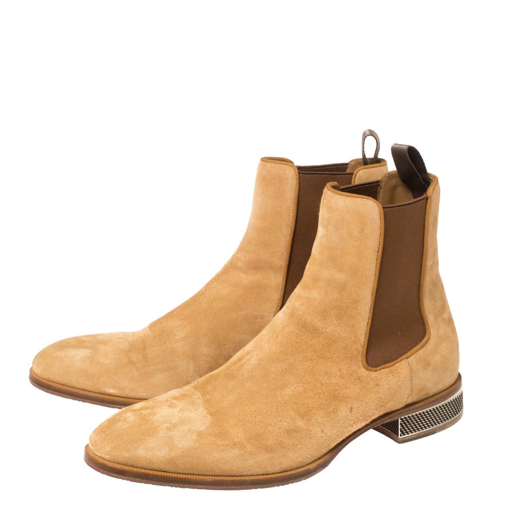 Uomo Christian Louboutin Stivali Chelsea Roadie in pelle scamosciata beige Taglia 42