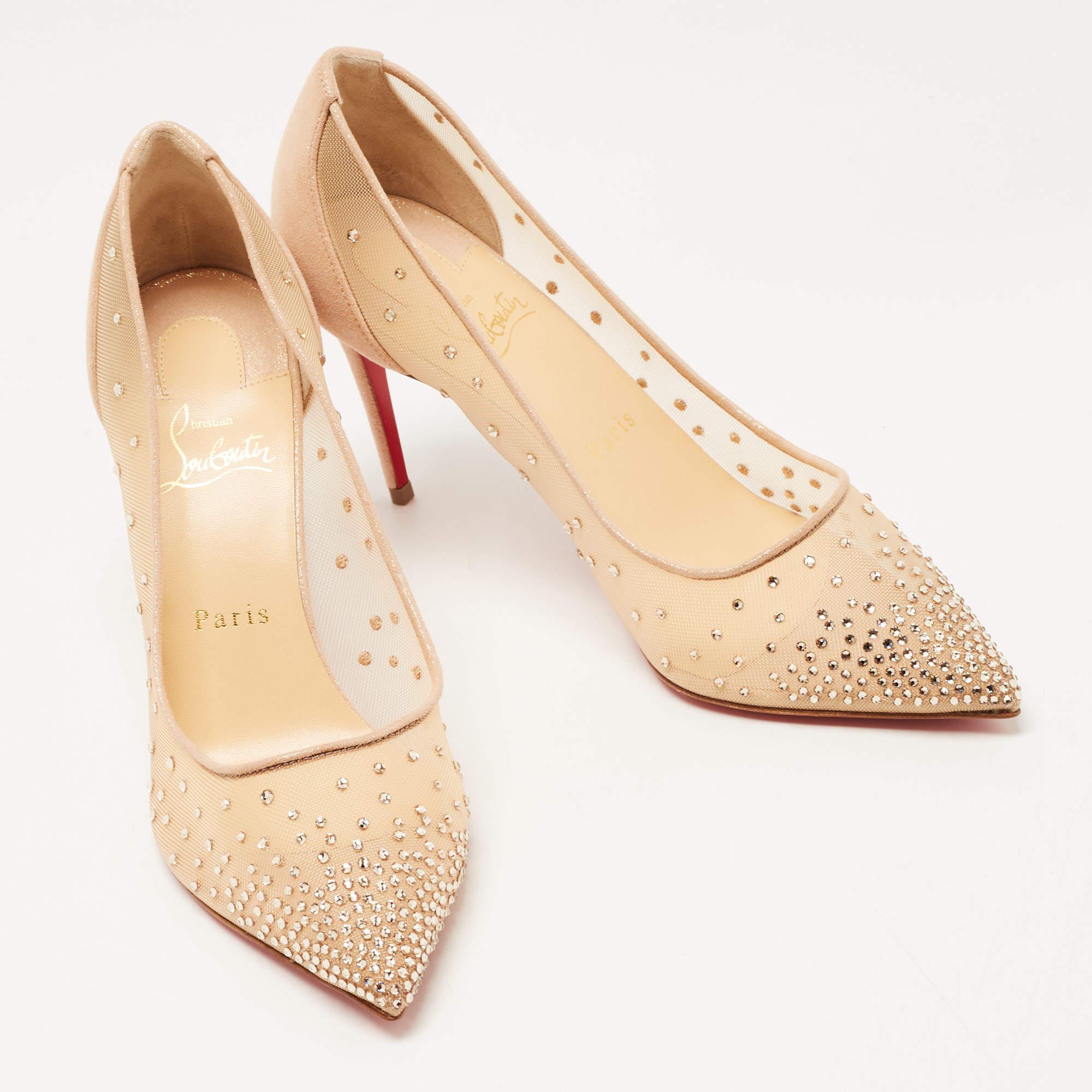 Christian Louboutin Beige Suede Follies Strass Pointed Toe Pumps Size 39 1