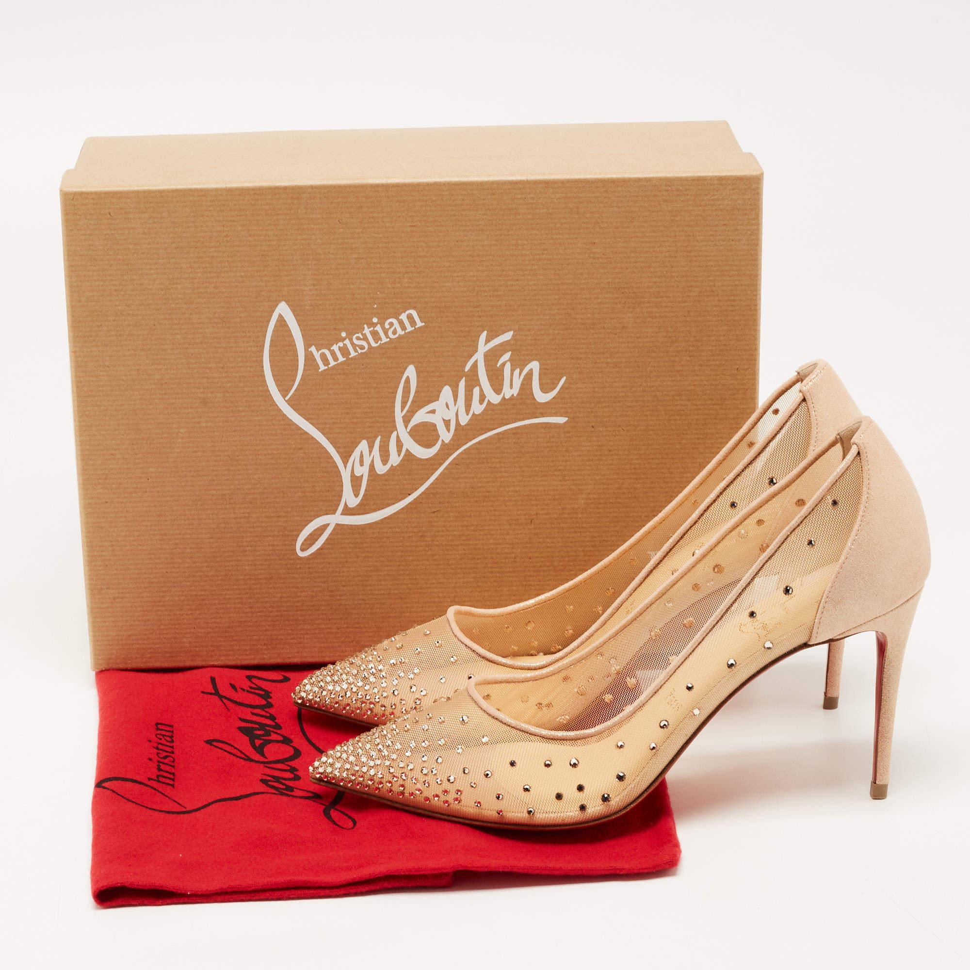 Christian Louboutin Beige Suede Follies Strass Pointed Toe Pumps Size 39 2