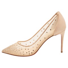 Christian Louboutin Beige Suede Follies Strass Pointed Toe Pumps Size 39
