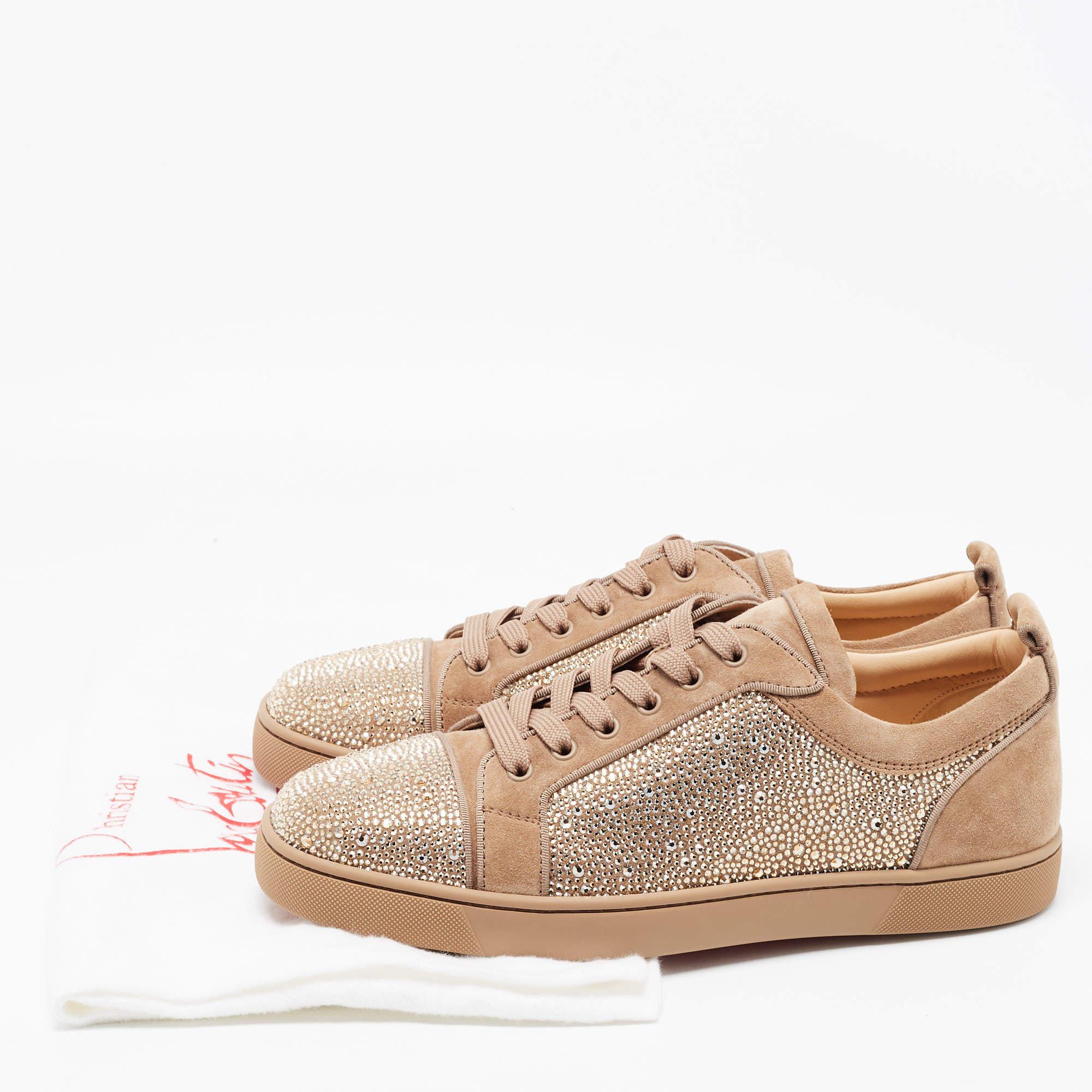 Christian Louboutin Beige Suede Louis Junior Strass Low Top Sneakers Size 43.5 1