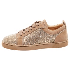 Christian Louboutin Beige Suede Louis Junior Strass Low Top Sneakers Size 43.5
