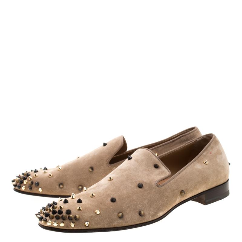 Christian Louboutin Beige Suede Spiked Loafers Size 42 2