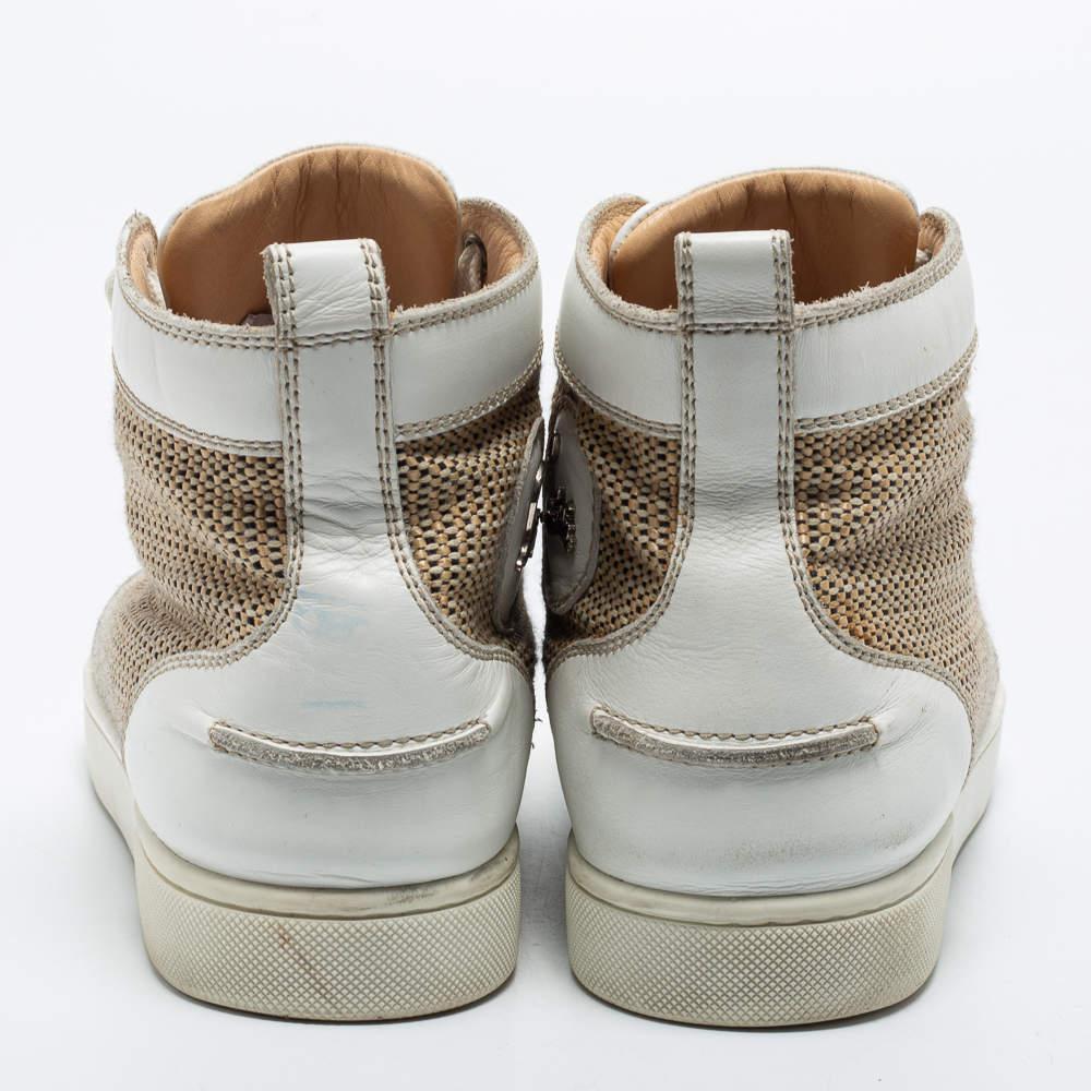 Christian Louboutin Beige/White Woven Fabric and Leather Rantus Orlato High Top  For Sale 4