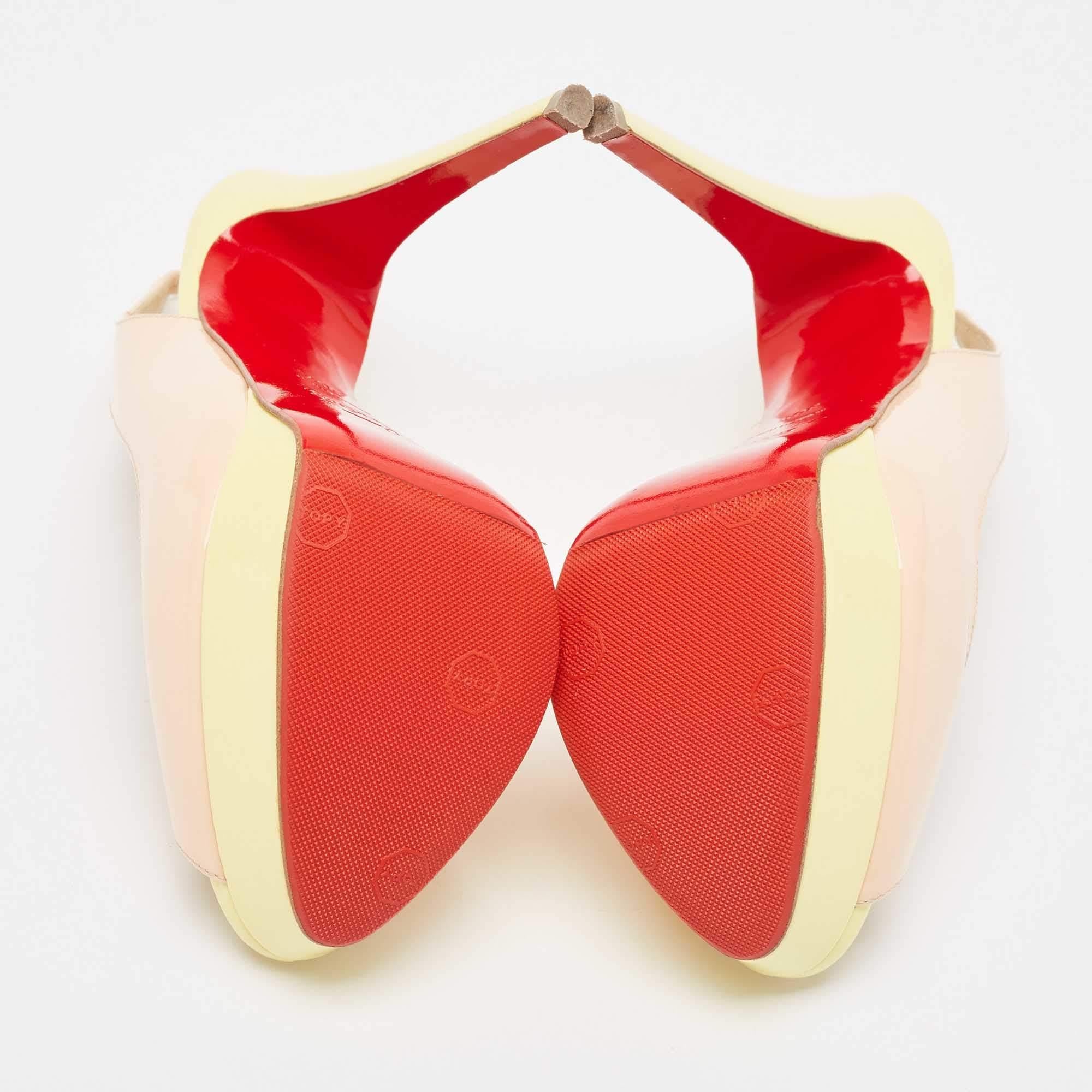 Christian Louboutin Beige/gelbe Patent Lady Peep Slingback Pumps Größe 36.5 2