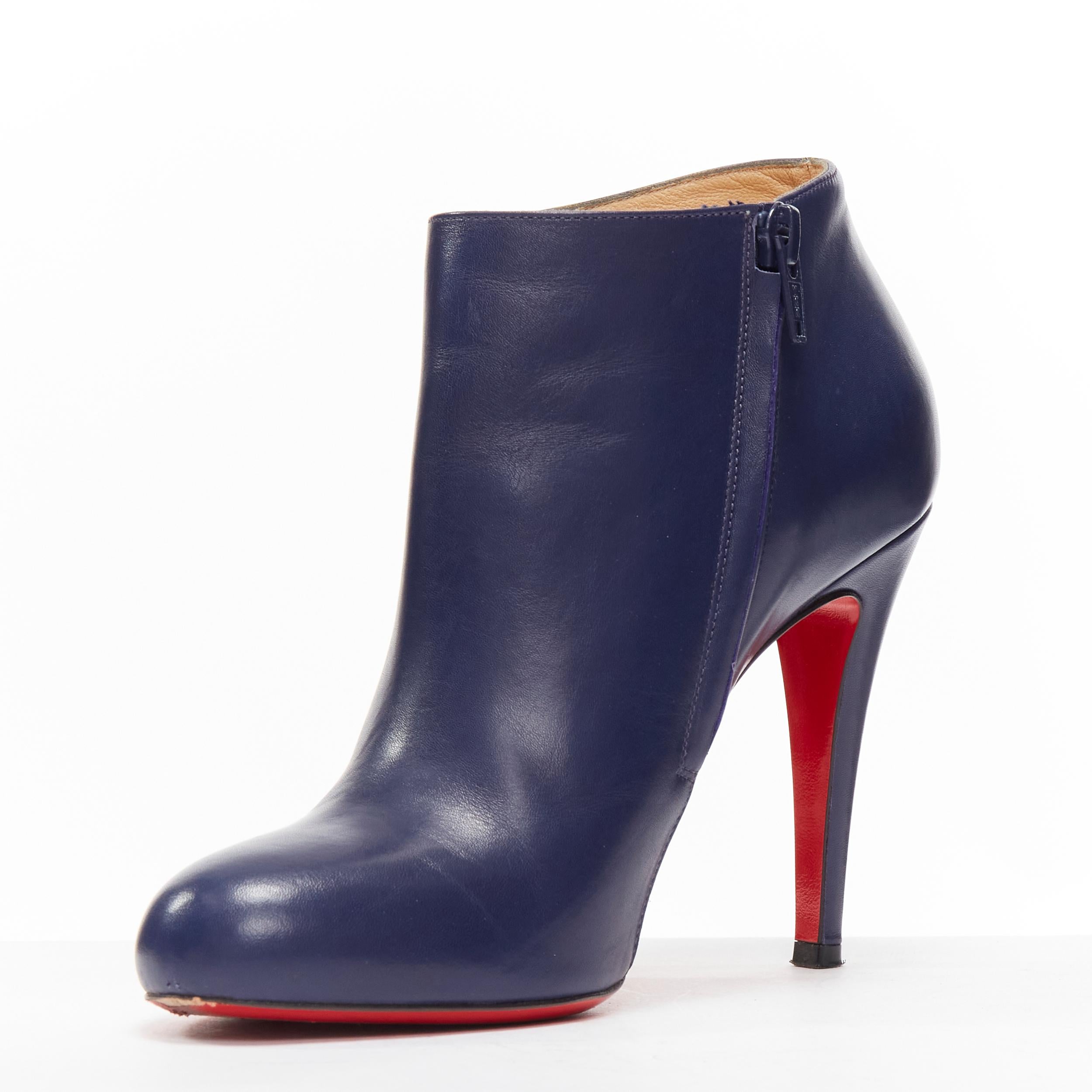 Women's CHRISTIAN LOUBOUTIN Belle 100 navy blue high heel ankle boots EU37 US7