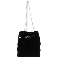 Christian Louboutin Belted Fringe Bucket Bag Suede Small