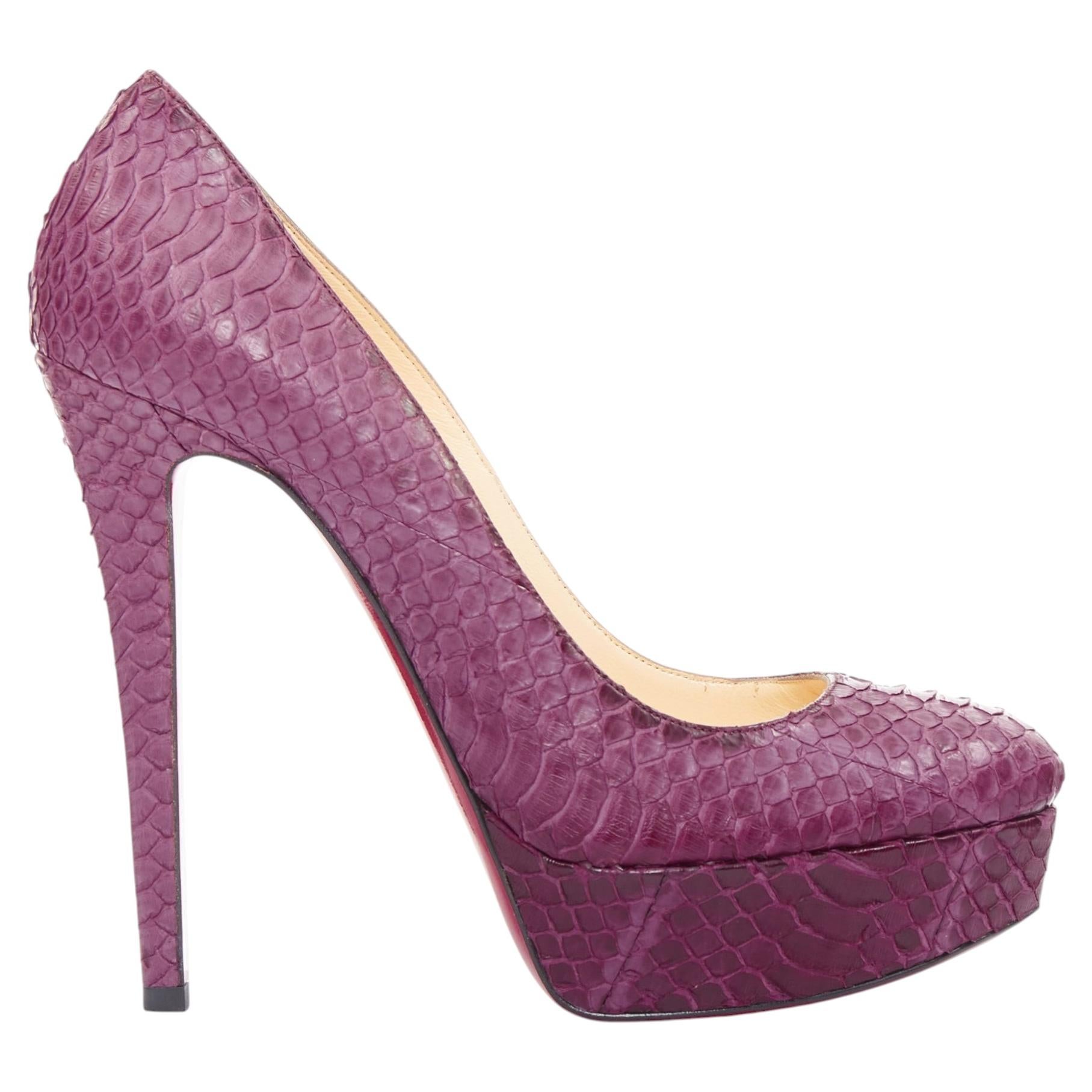 Pre-owned Christian Louboutin Bianca 140 Amethyste Watersnake Leather Platform Pumps Eu37 In Purple