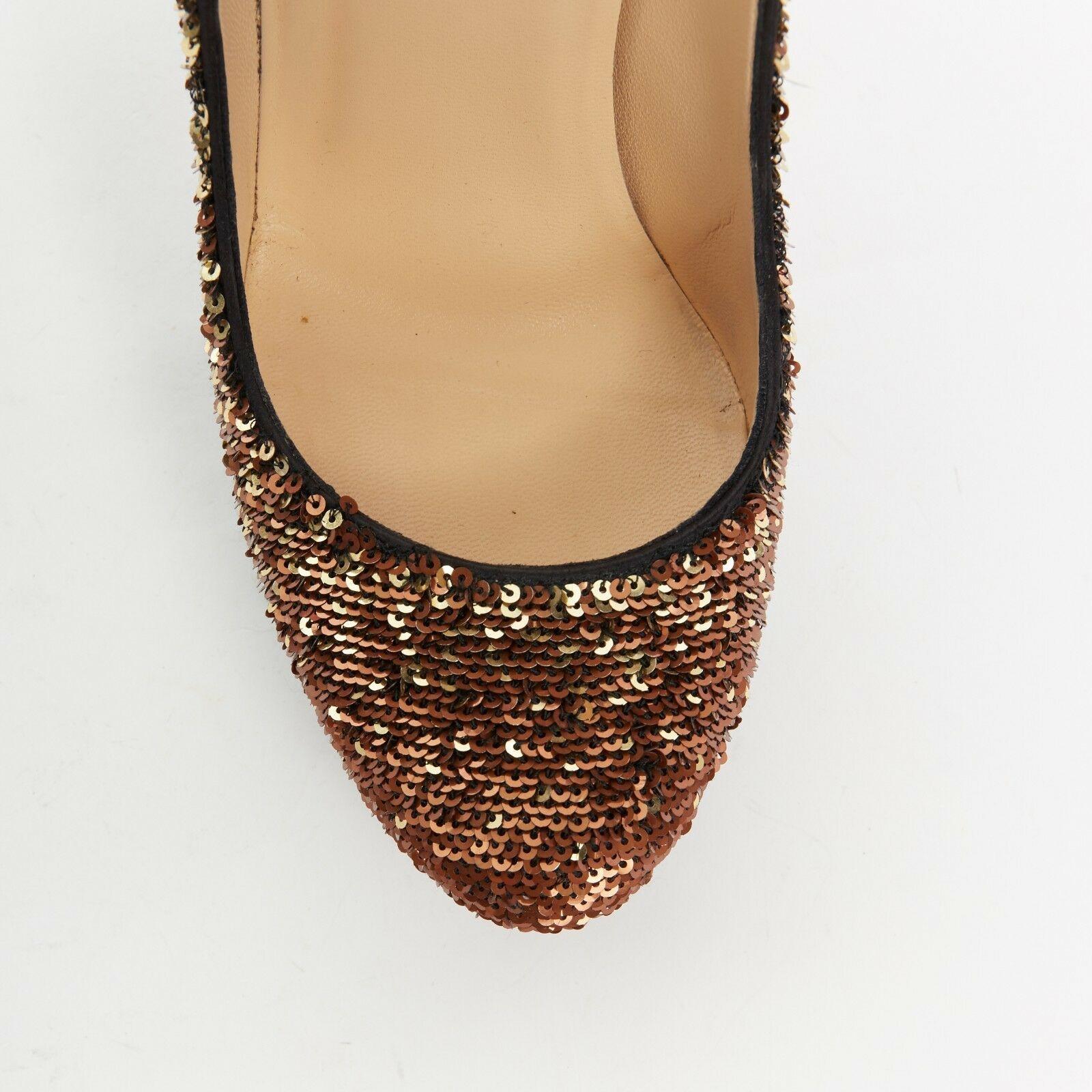 Women's CHRISTIAN LOUBOUTIN Bianca 140 gold sequins platform almond toe pumps heels EU38