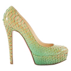 CHRISTIAN LOUBOUTIN Bianca 140 green python snake almond toe platform heels EU37