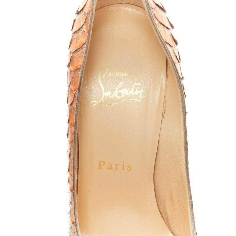 CHRISTIAN LOUBOUTIN Bianca 140 orange genuine scaled leather almond pump EU36.5 5