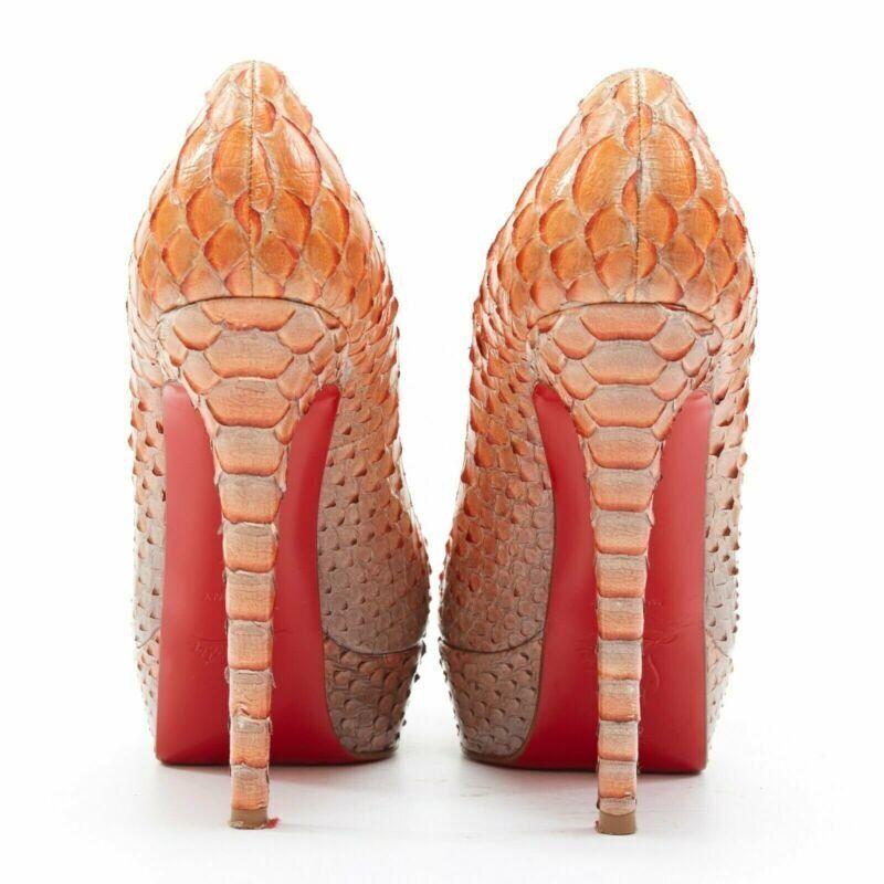 Women's CHRISTIAN LOUBOUTIN Bianca 140 orange genuine scaled leather almond pump EU36.5