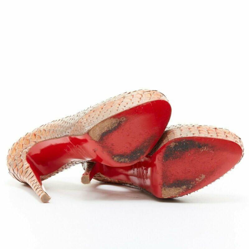 CHRISTIAN LOUBOUTIN Bianca 140 orange genuine scaled leather almond pump EU36.5 1