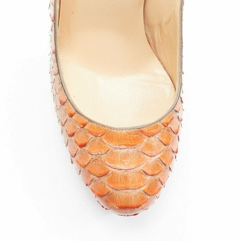 CHRISTIAN LOUBOUTIN Bianca 140 orange genuine scaled leather almond pump EU36.5 2
