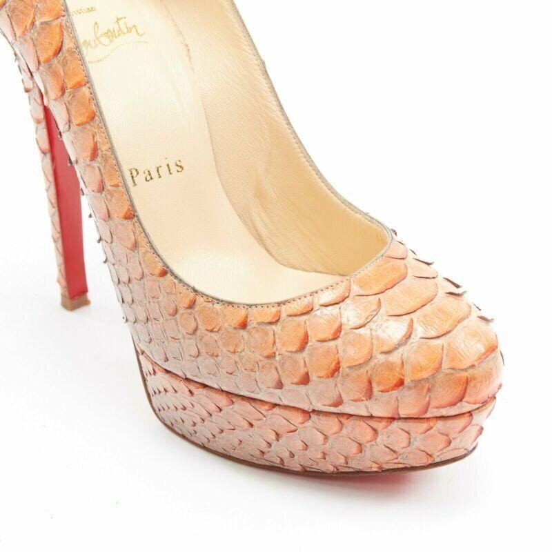 CHRISTIAN LOUBOUTIN Bianca 140 orange genuine scaled leather almond pump EU36.5 3