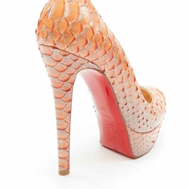 CHRISTIAN LOUBOUTIN Bianca 140 orange genuine scaled leather almond pump EU36.5 4