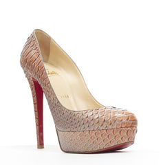 CHRISTIAN LOUBOUTIN Bianca 140 orange grey scaled leather platform pump EU37.5
